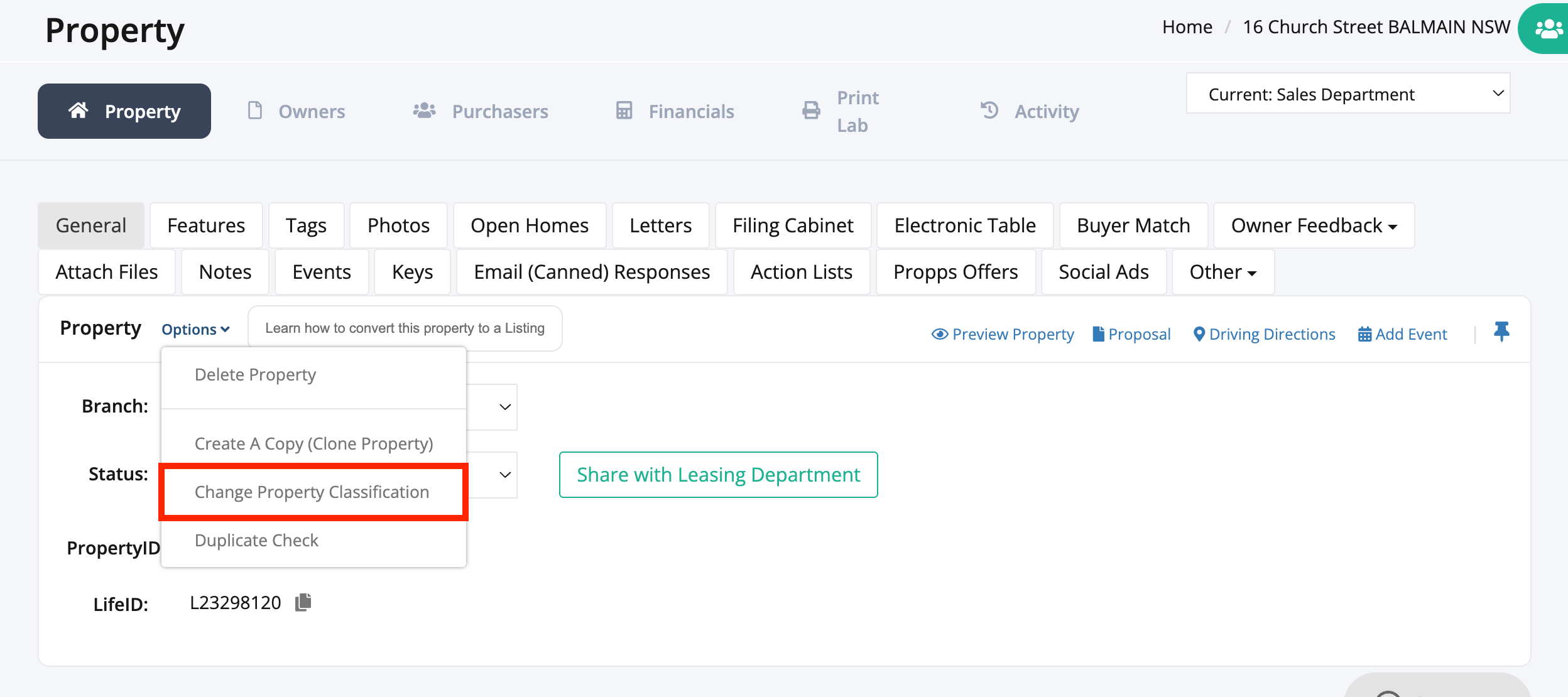 Property Record Change Property Classification VaultRE