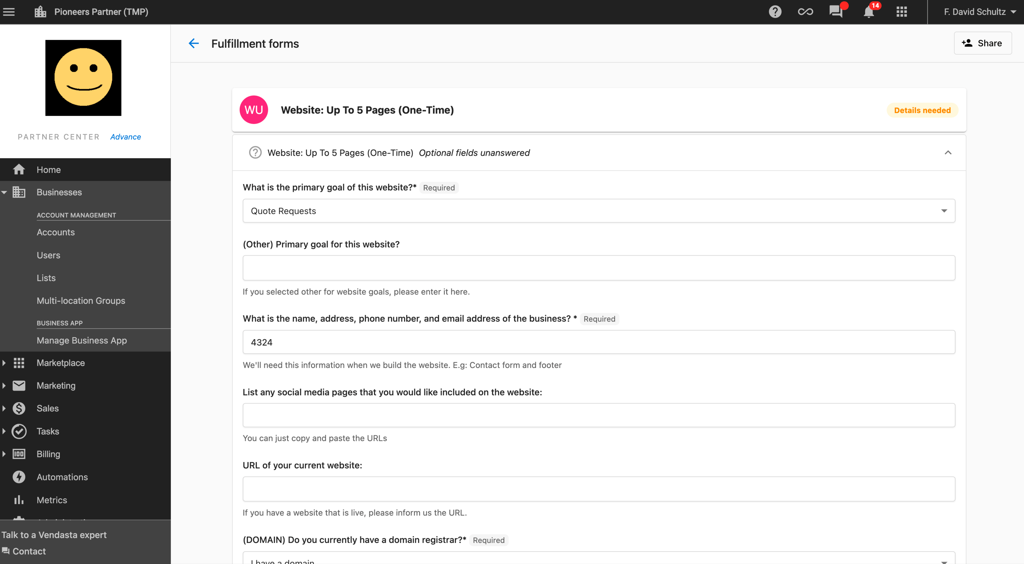 Using Fulfillment Forms Vendasta Support