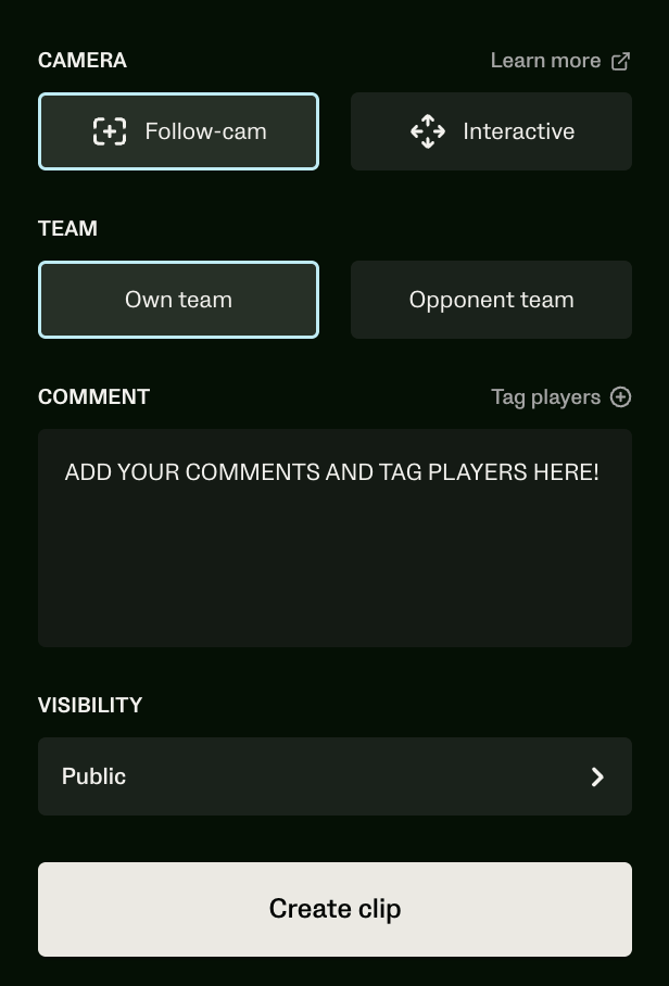 Add highlights, tag players, and write comments Veo