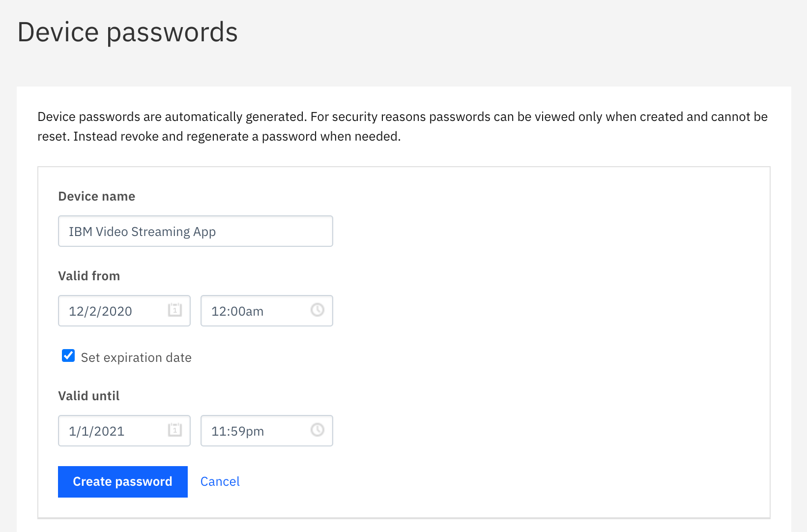 Device Passwords IBM Video Streaming