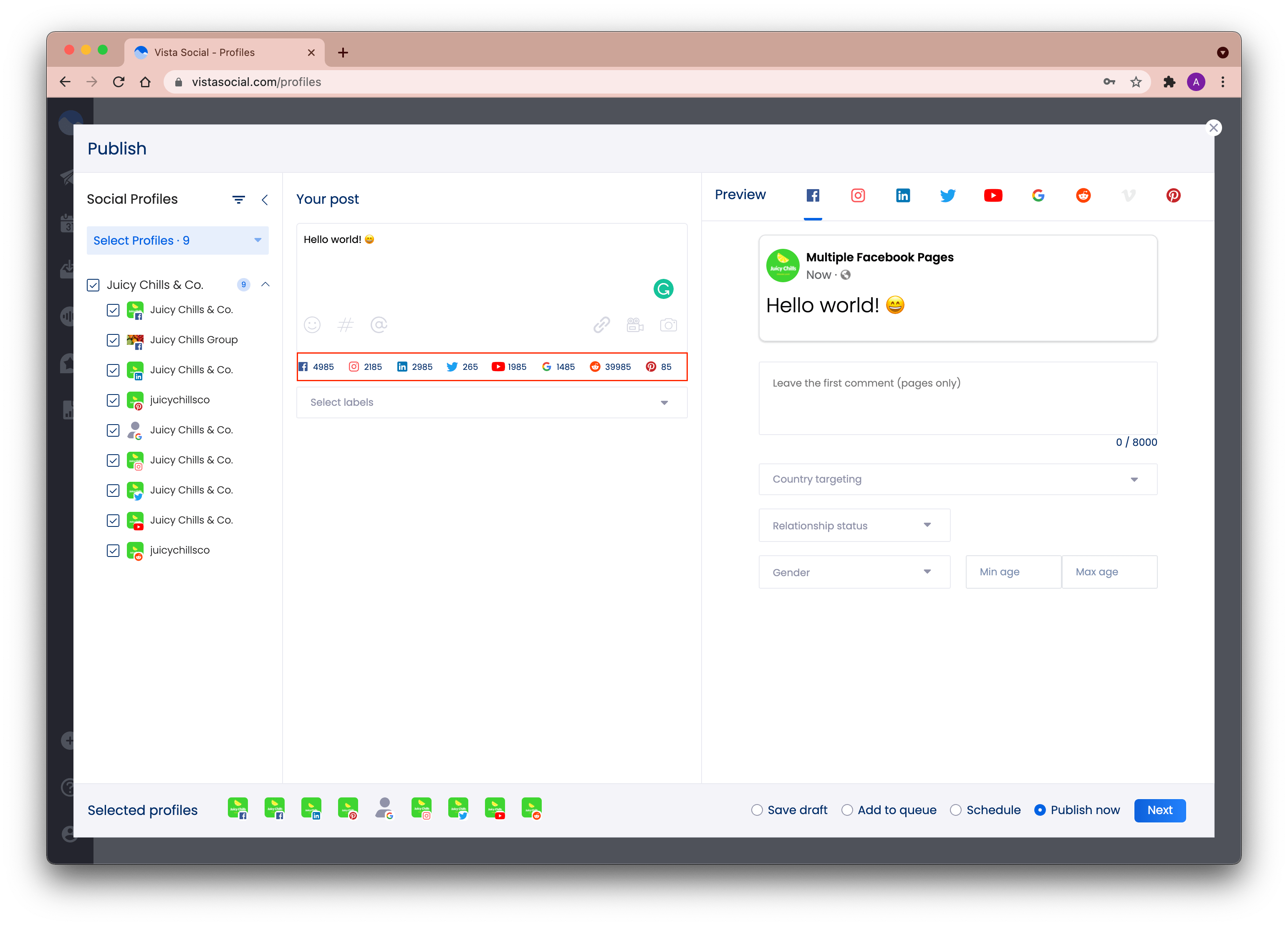 Character limits for each social network Vista Social