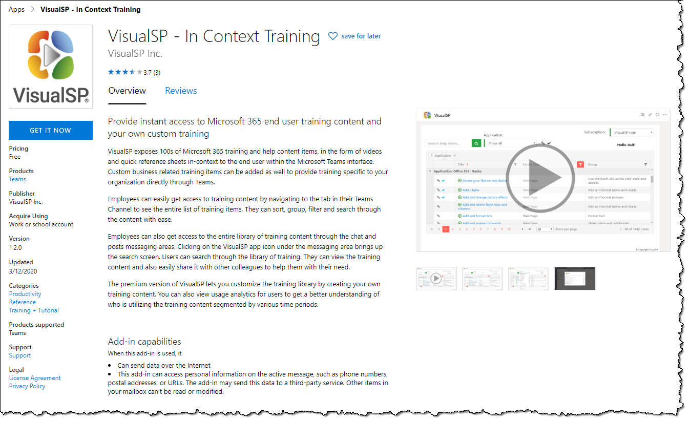 How do I get the VisualSP plugin for the Teams app? VisualSP Support