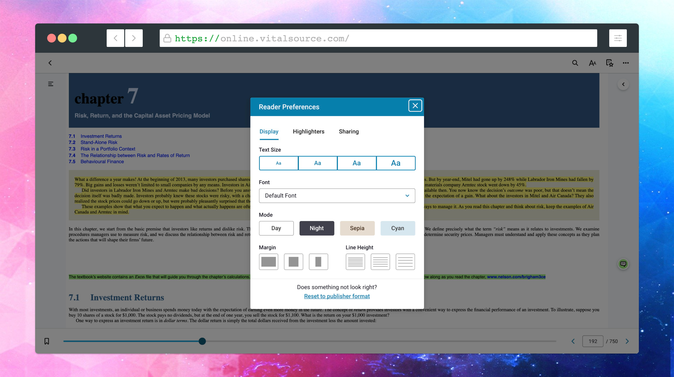 Bookshelf eTextBook Reader Preferences VitalSource Support
