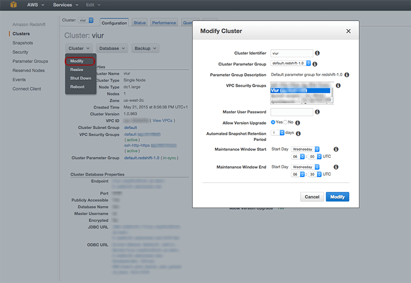 Amazon Redshift Viur Support