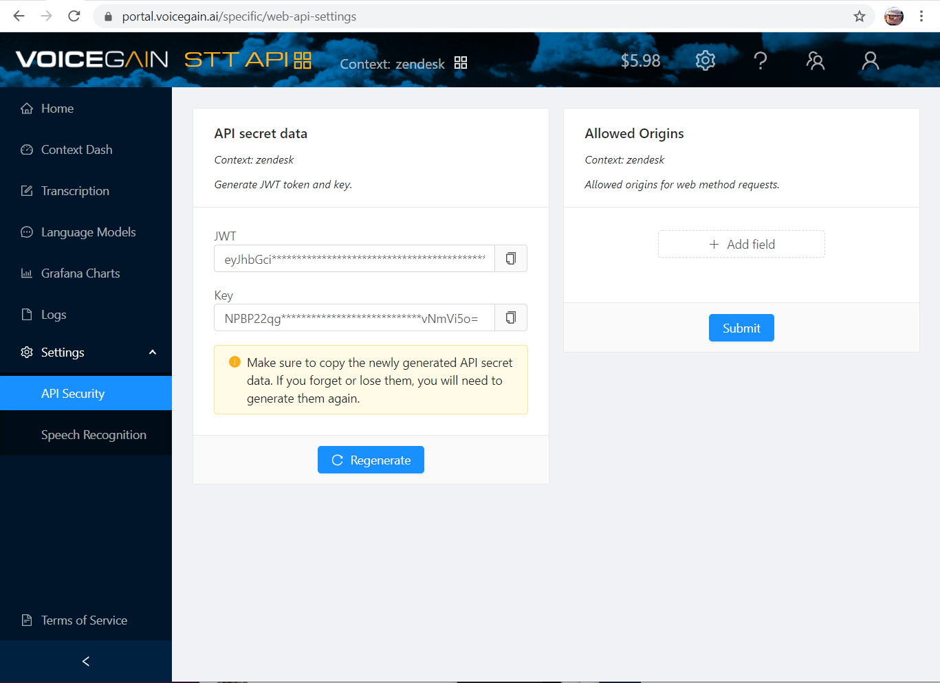 JWT Authentication Voicegain