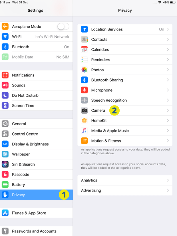 How do I disable the camera on the iPad? VPass Support