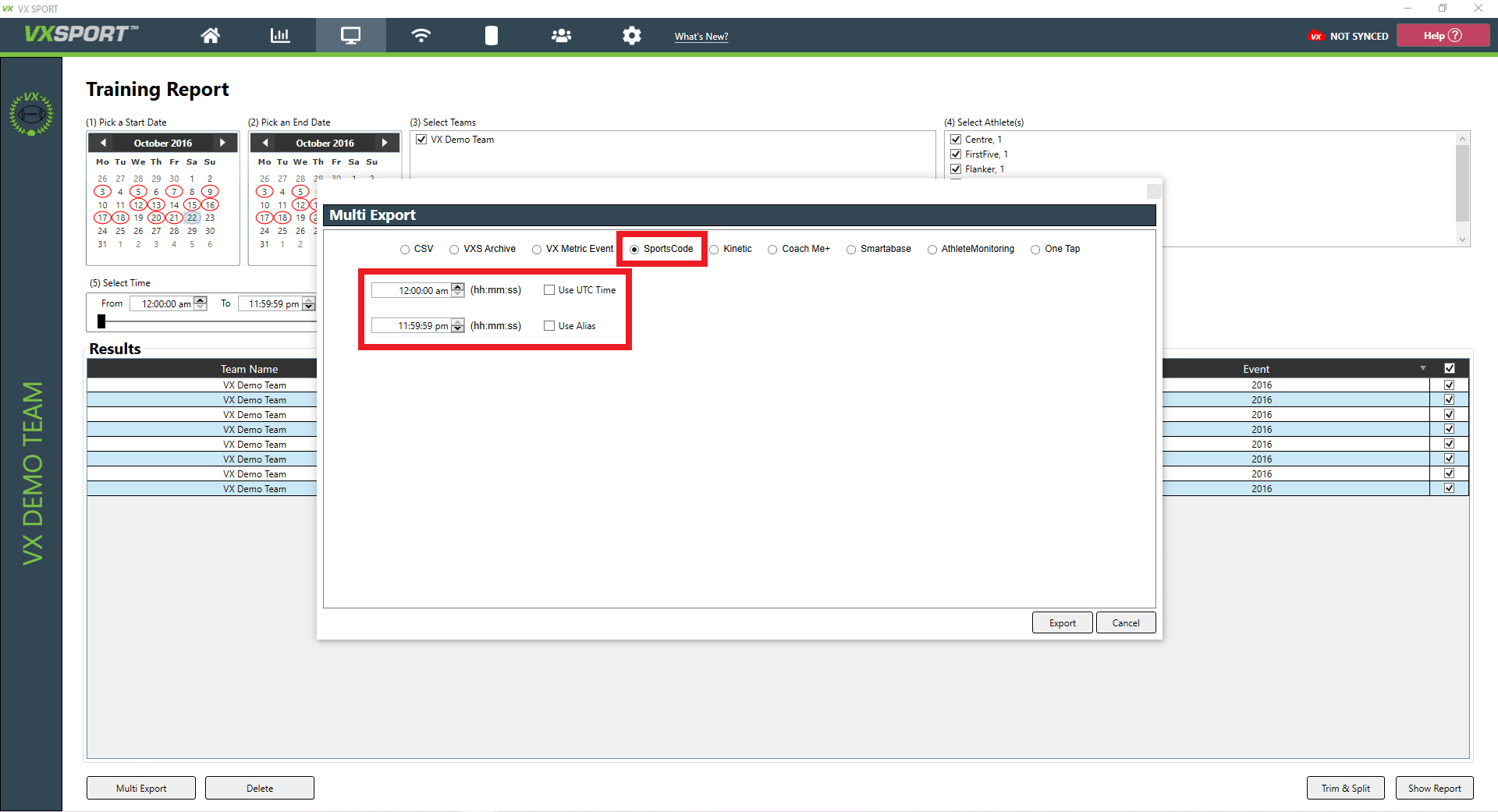 Sportscode XML Export VX Sport