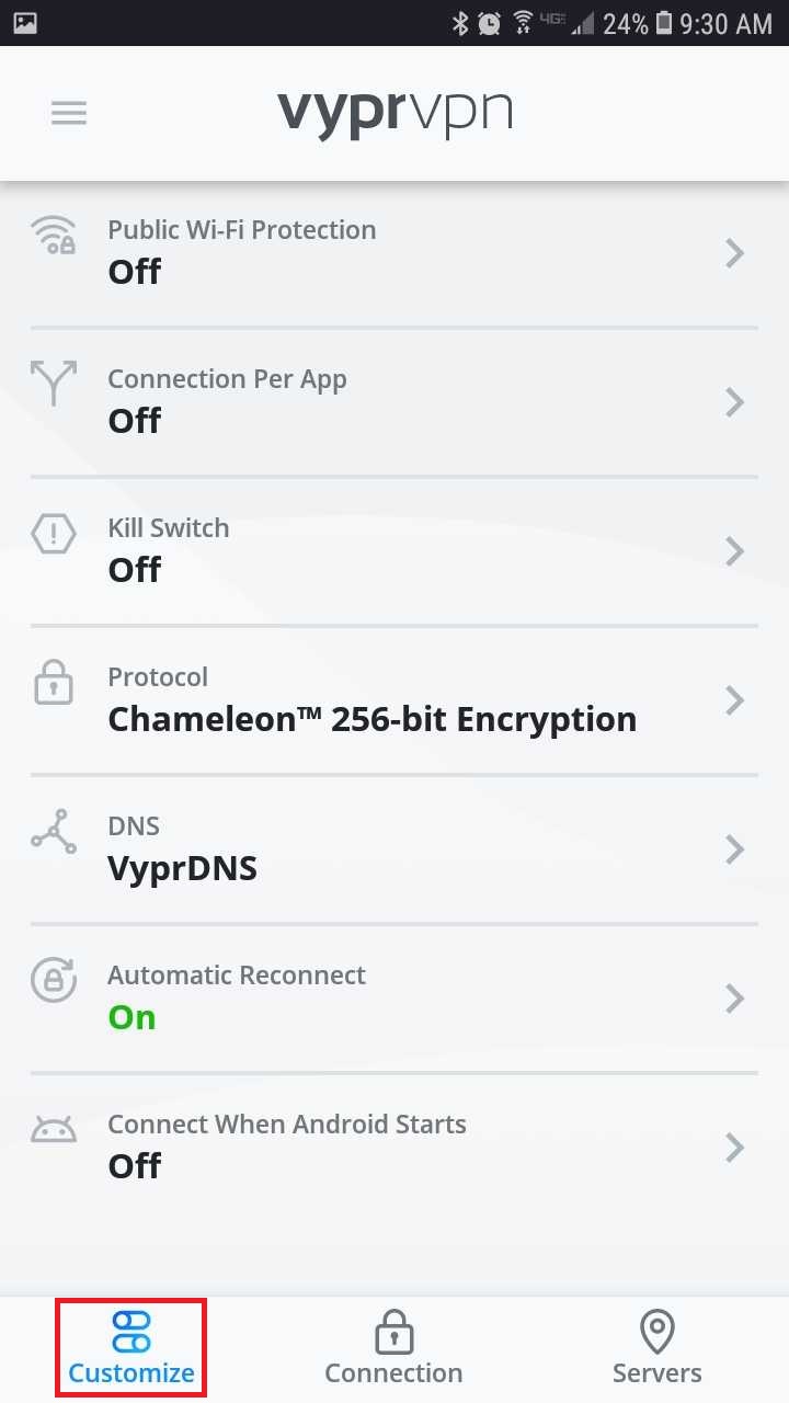 How do I navigate the VyprVPN for Android app? VyprVPN Support