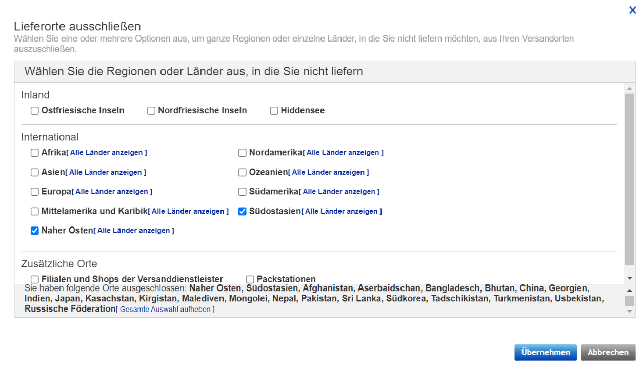 Wie können Sie Lieferorte auf eBay ausschließen? interpret Help Center