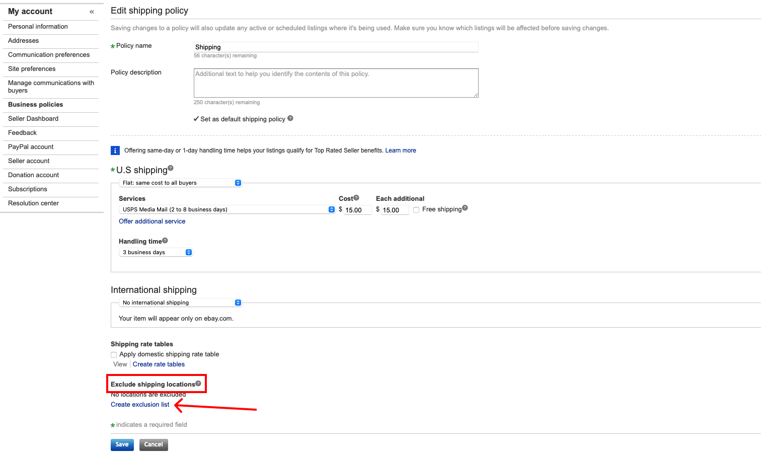 How to set shipping exclusions on eBay interpret Help Center