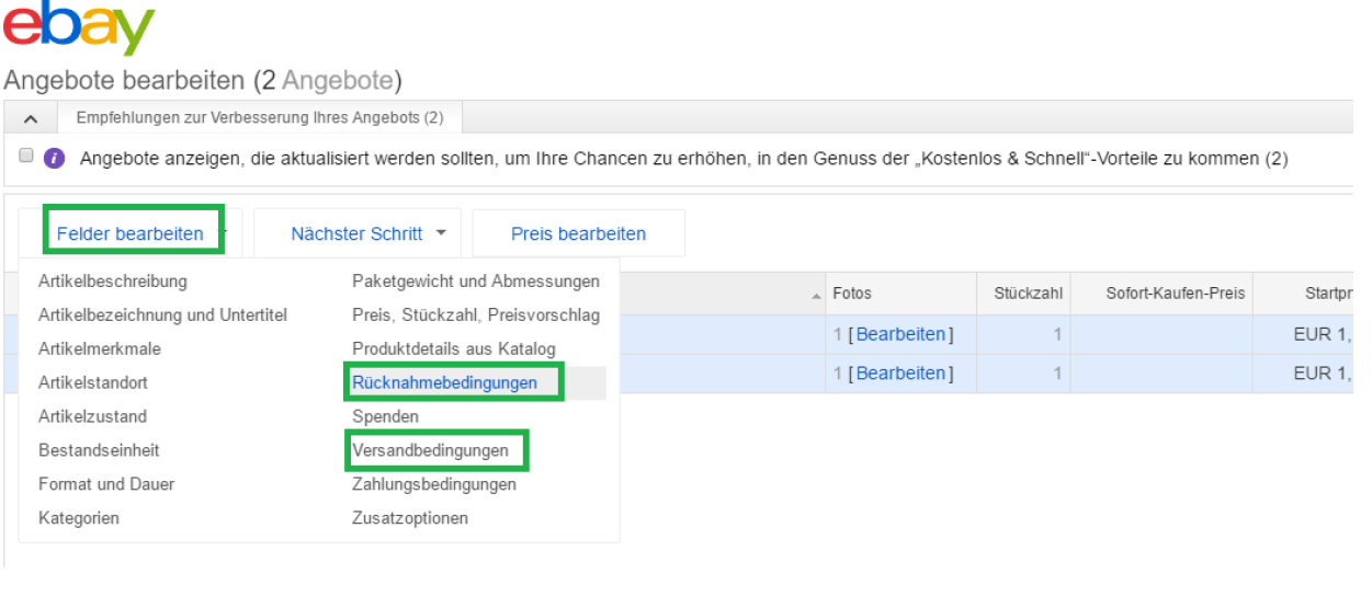 Ebay Versand Einstellungen mit Rahmenbedingungen interpret Help Center