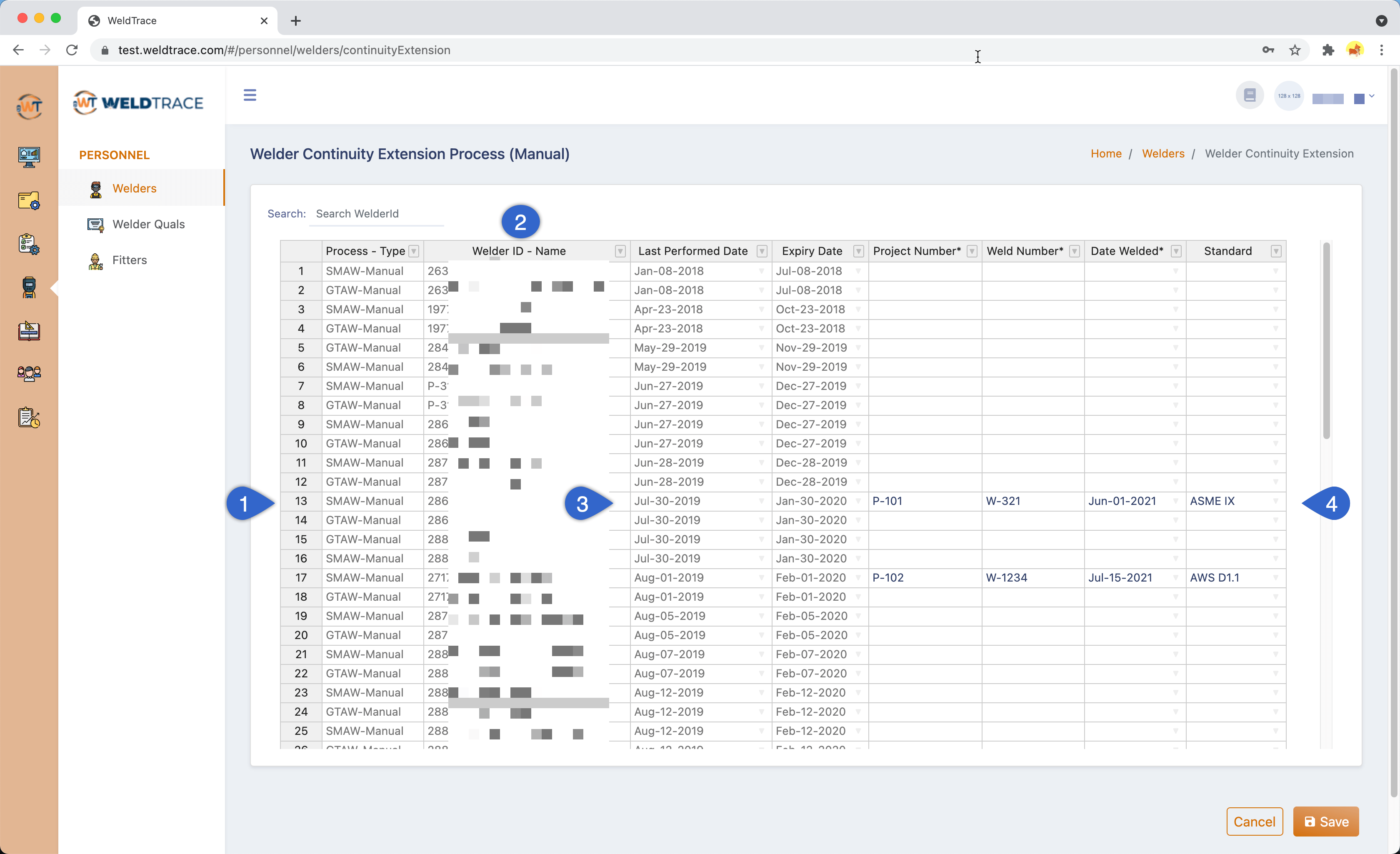 Welder continuity report in WeldTrace