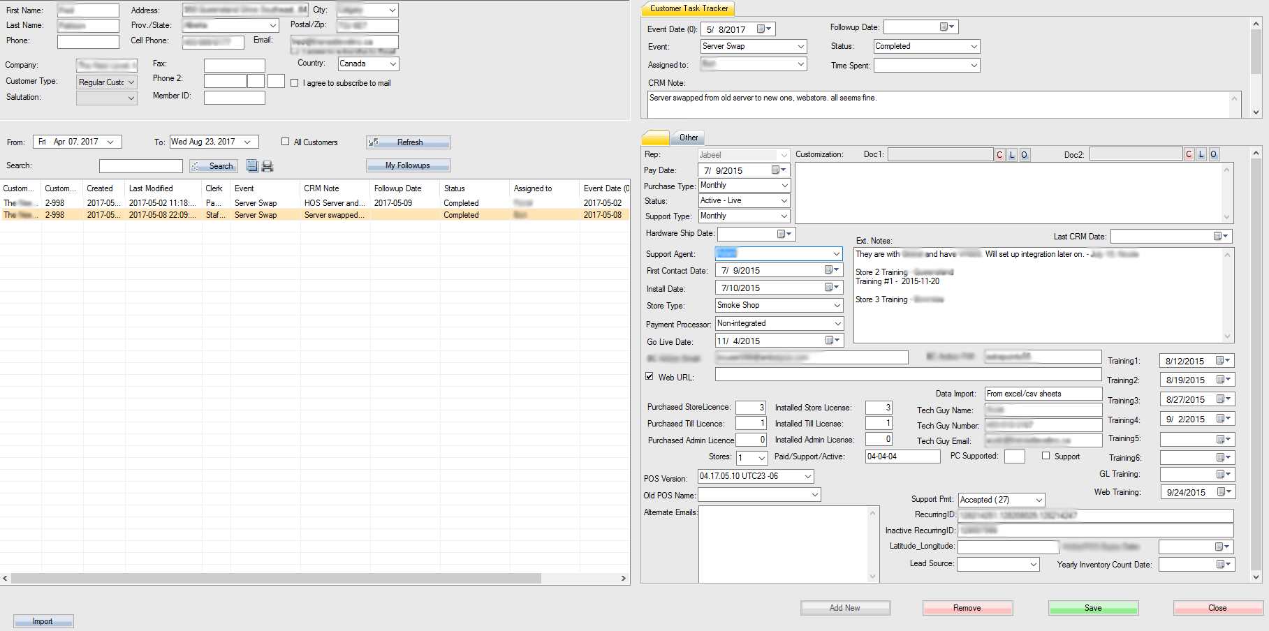 CRM example WooPOS Support