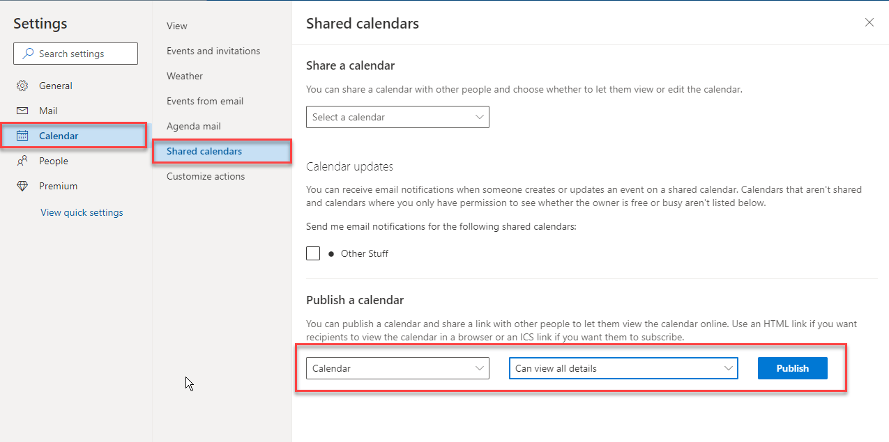 Outlook/Exchange/365 Personal Calendar Subscription Workamajig