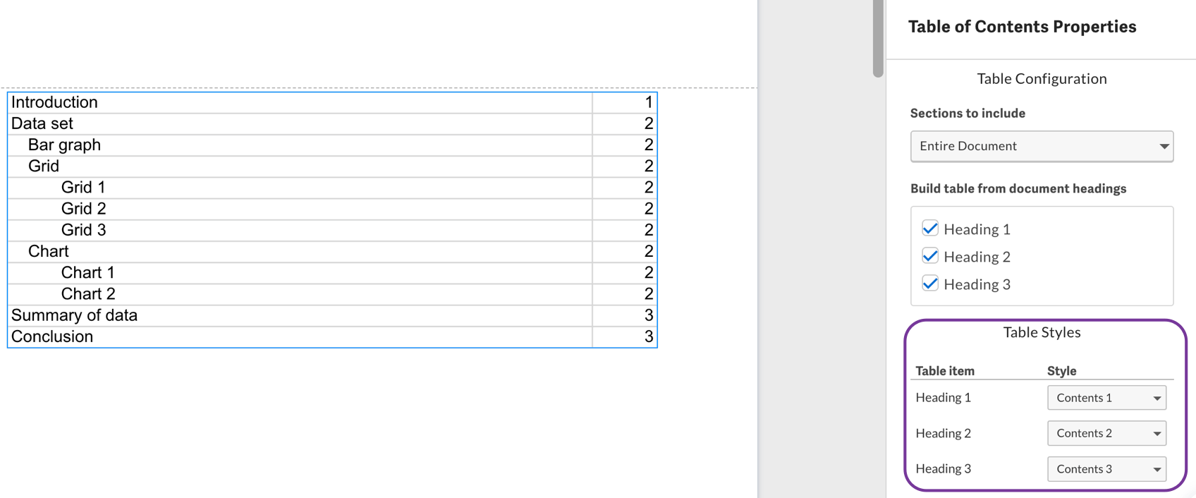 Create a table of contents Support Center