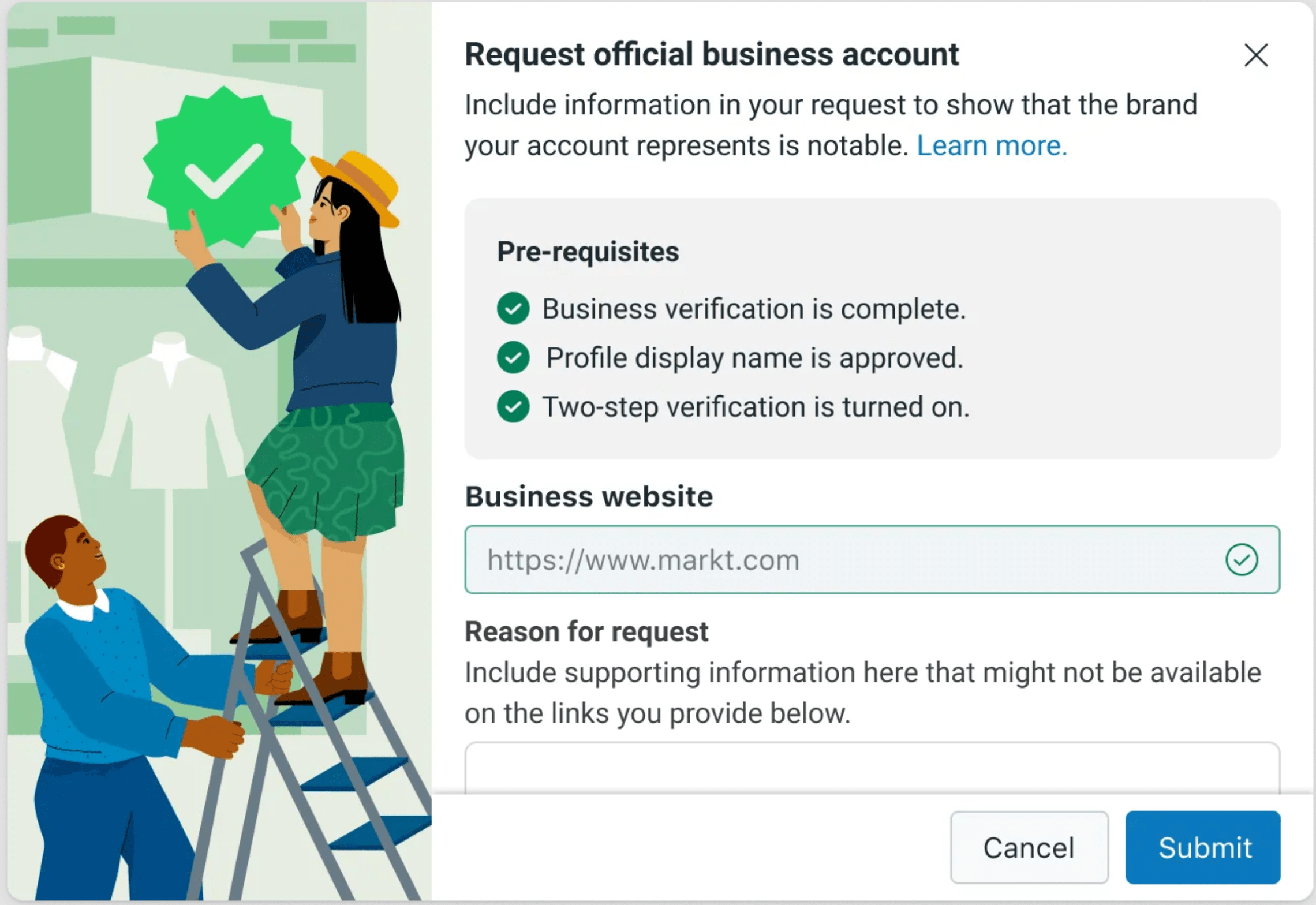 How to request WhatsApp Green Check