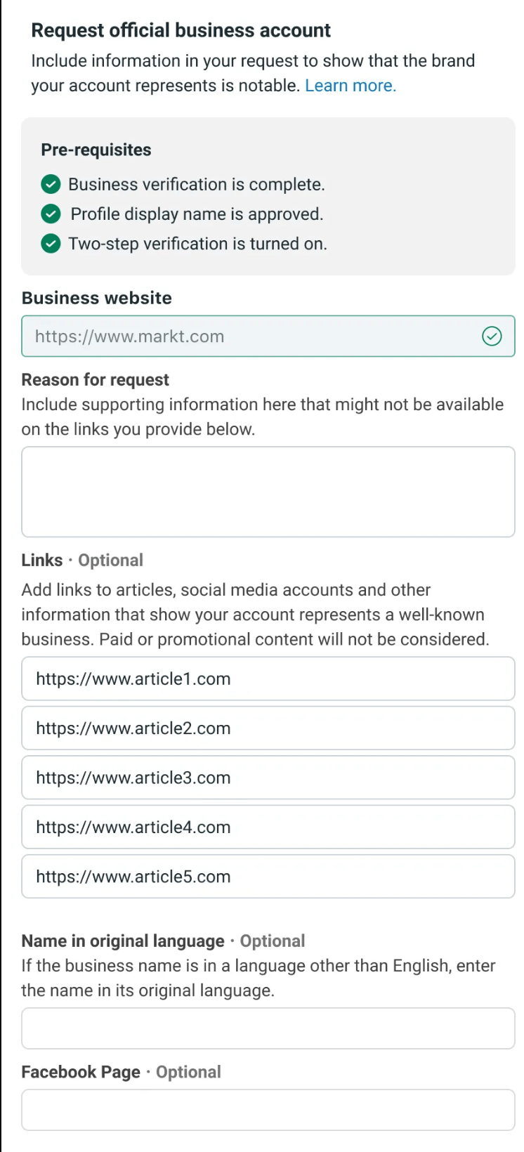 How to request WhatsApp Green Check