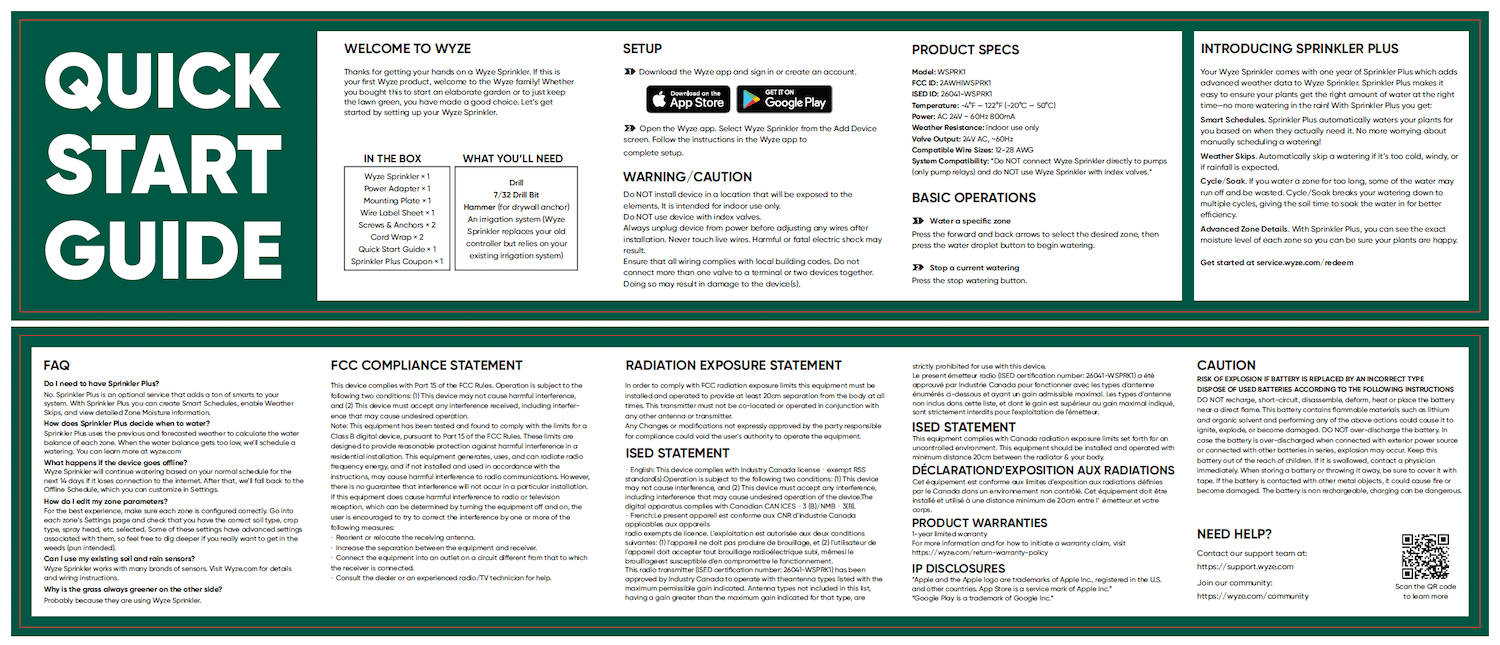 Wyze Sprinkler Quick Start Guide – Wyze