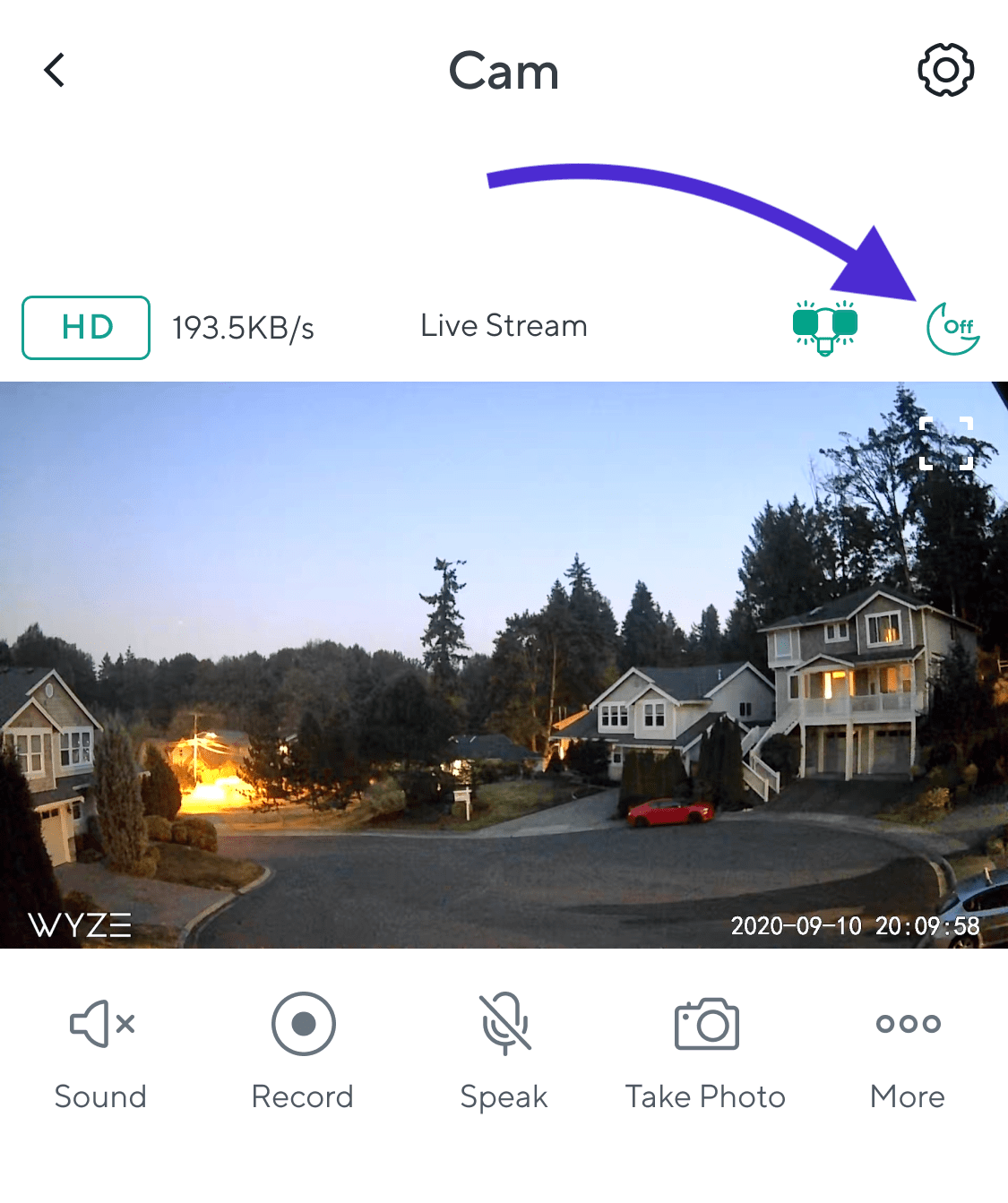 How do I use Night Vision in the Wyze app? Wyze