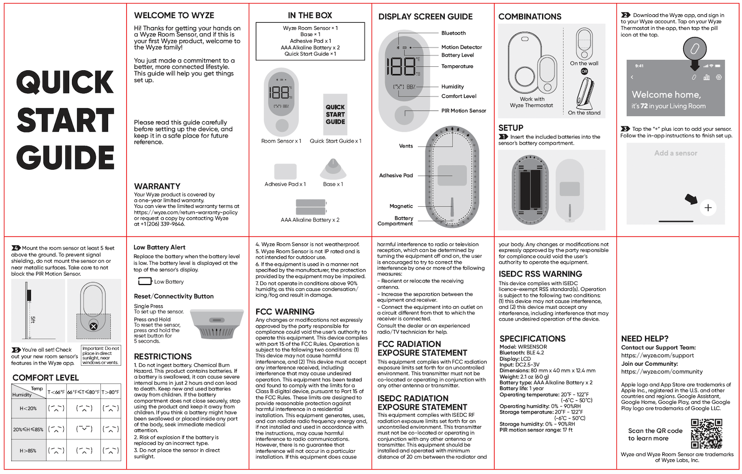 Wyze Room Sensor Quick Start Guide Wyze