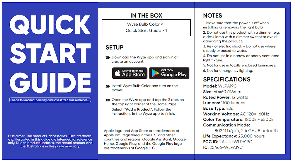 Wyze Bulb Color Quick Start Guide Wyze