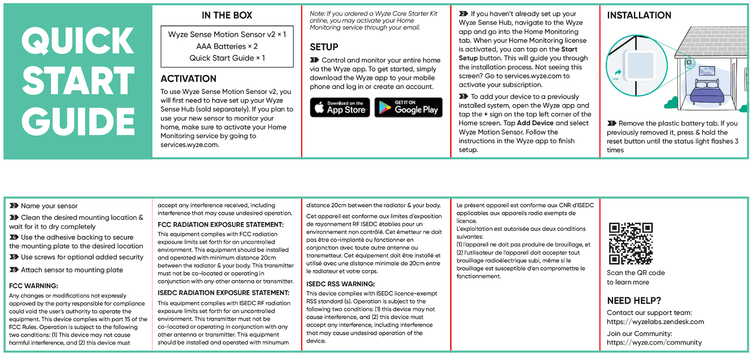 Wyze Sense Motion Sensor Quick Start Guide Wyze
