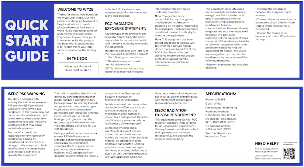 Wyze Leak Sensor and Probe Quick Start Guide Wyze