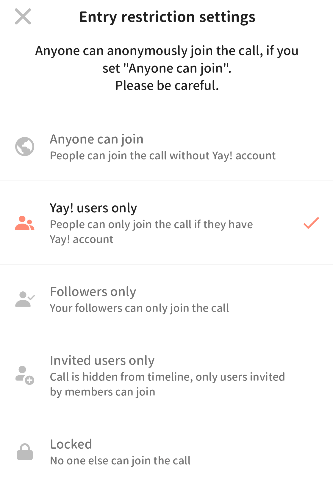 Change Entry Restriction Settings for a Call Yay! Help Center
