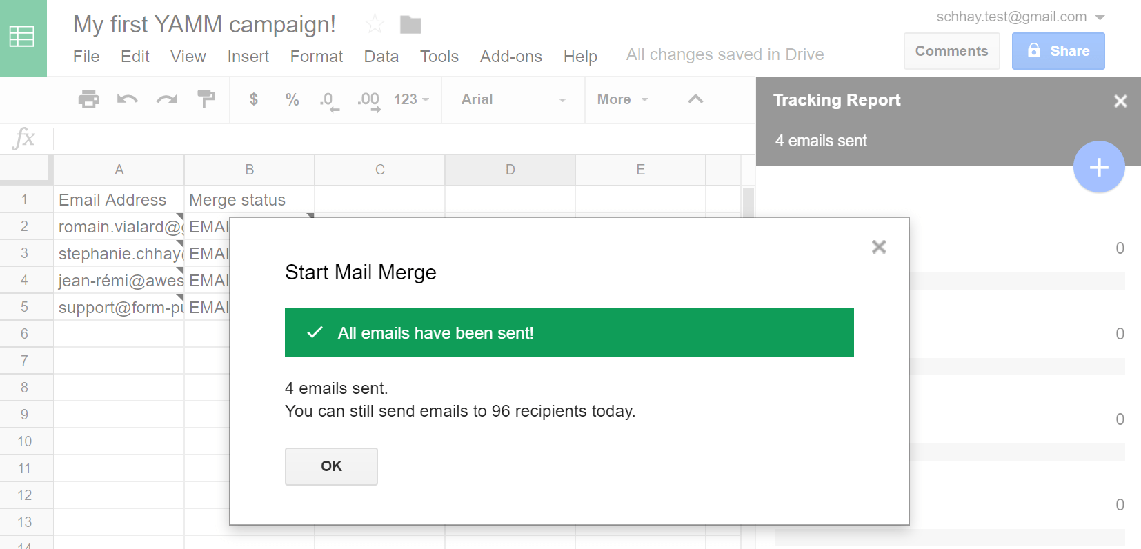 Send your first email campaign with YAMM and Gmail Documentation