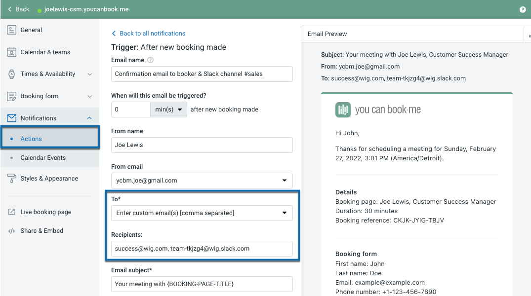 Send emails to more than one recipient YouCanBookMe