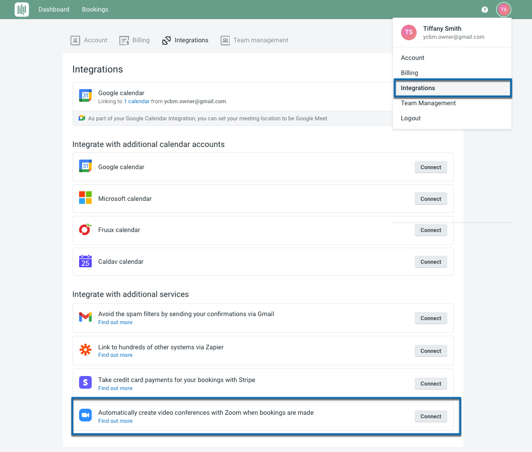 Integrate your Zoom account YouCanBookMe