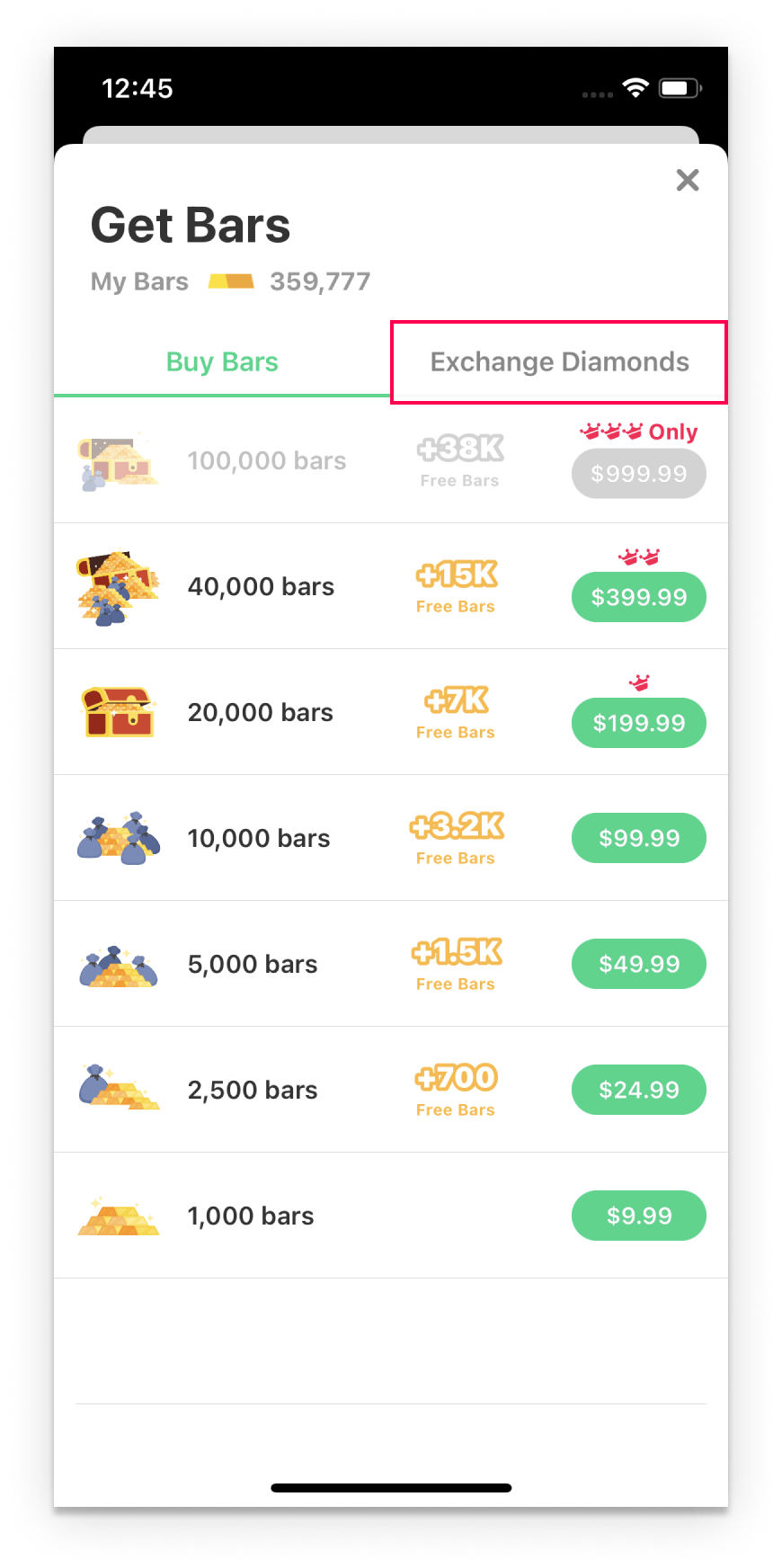 Exchanging for Bars YouNow Support