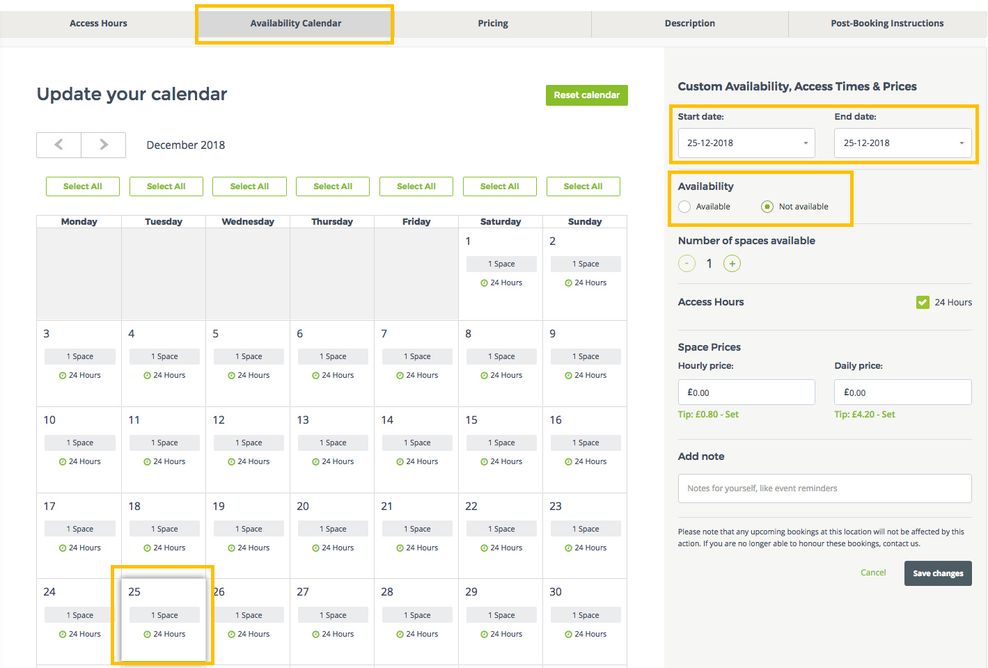 How do I change my availability? YourParkingSpace