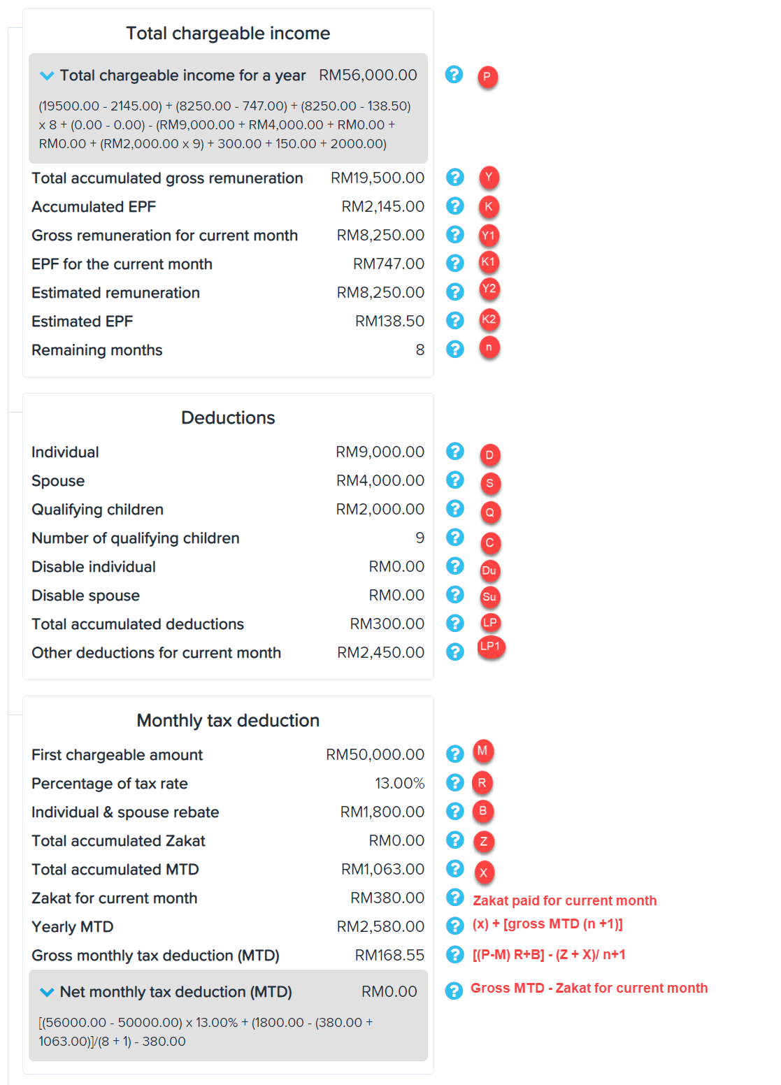 PCB/ MTD tax calculations Your Payroll (MY)