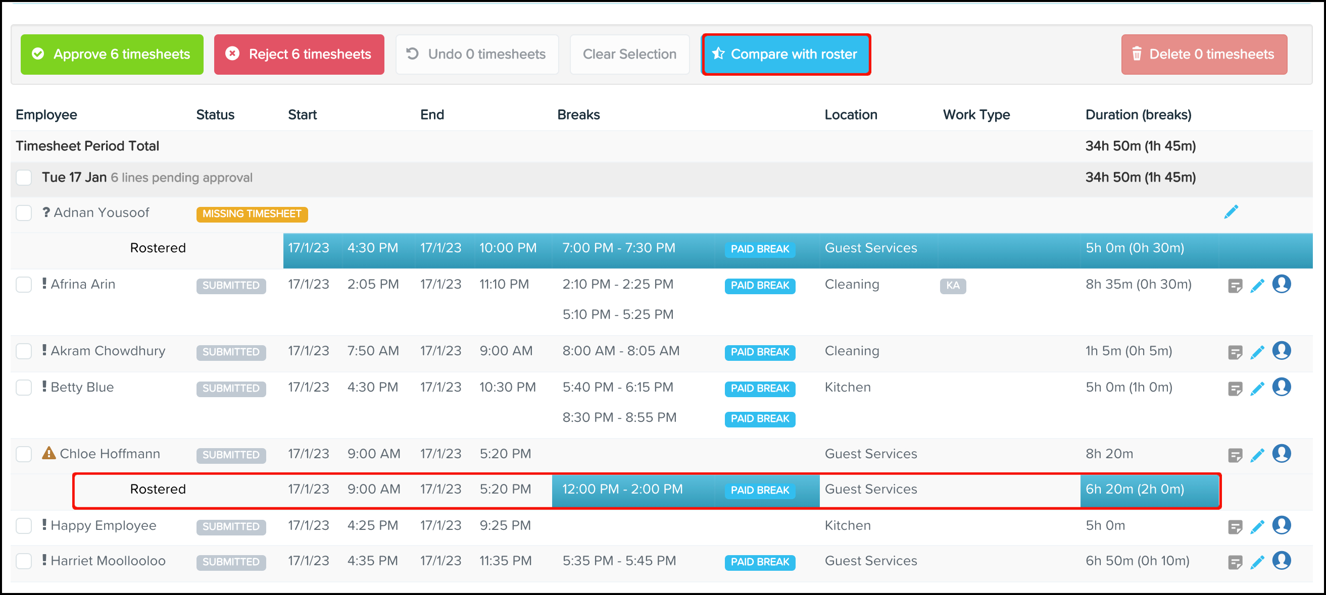 Paid and unpaid breaks