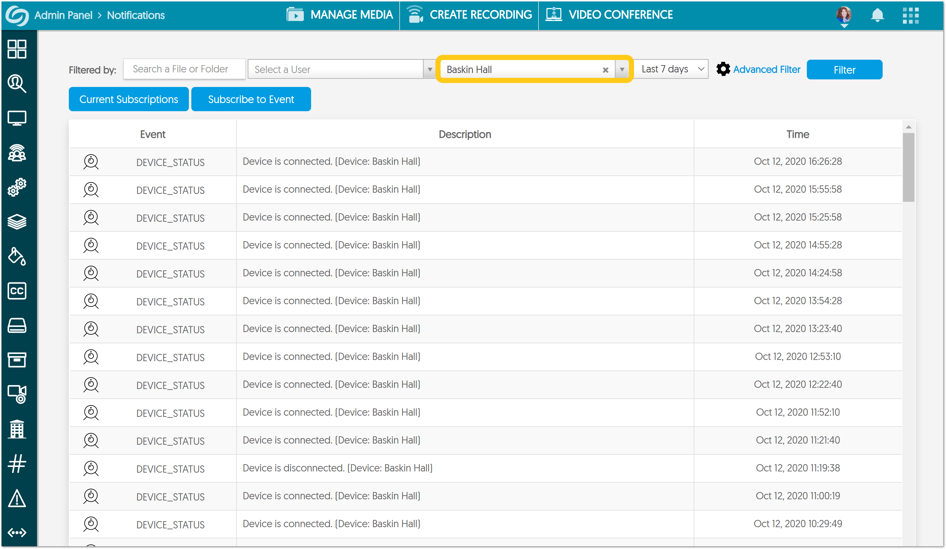 Device Status History for Registered Devices YuJa Help Center