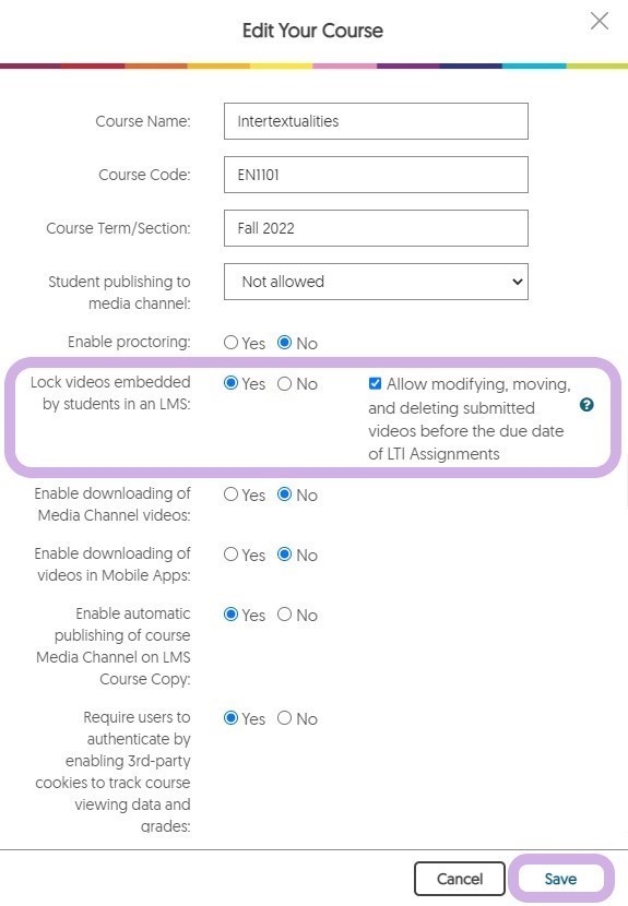 Configuring the Assignment Submission Lock in Canvas LTI 1.1 YuJa