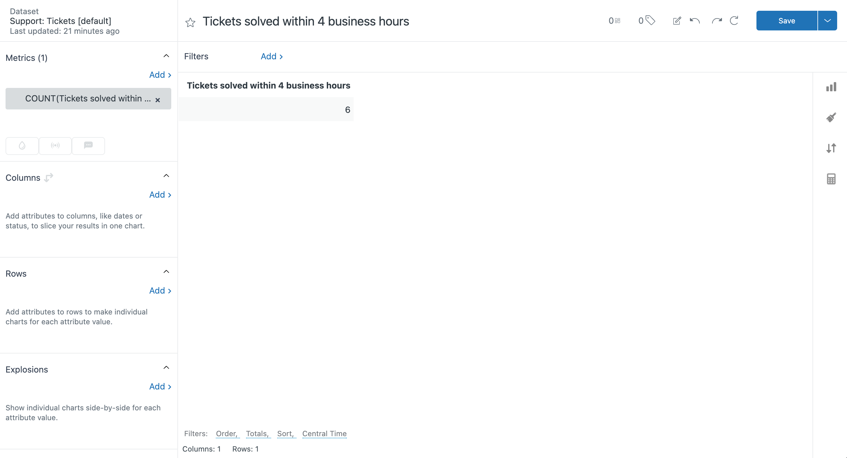 Explore recipe Reporting on tickets solved within business hours using a custom metric