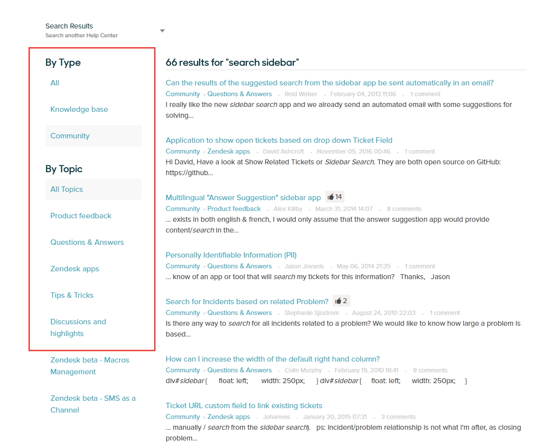 Implementing a search results sidebar filter like Zendesk's Zendesk help