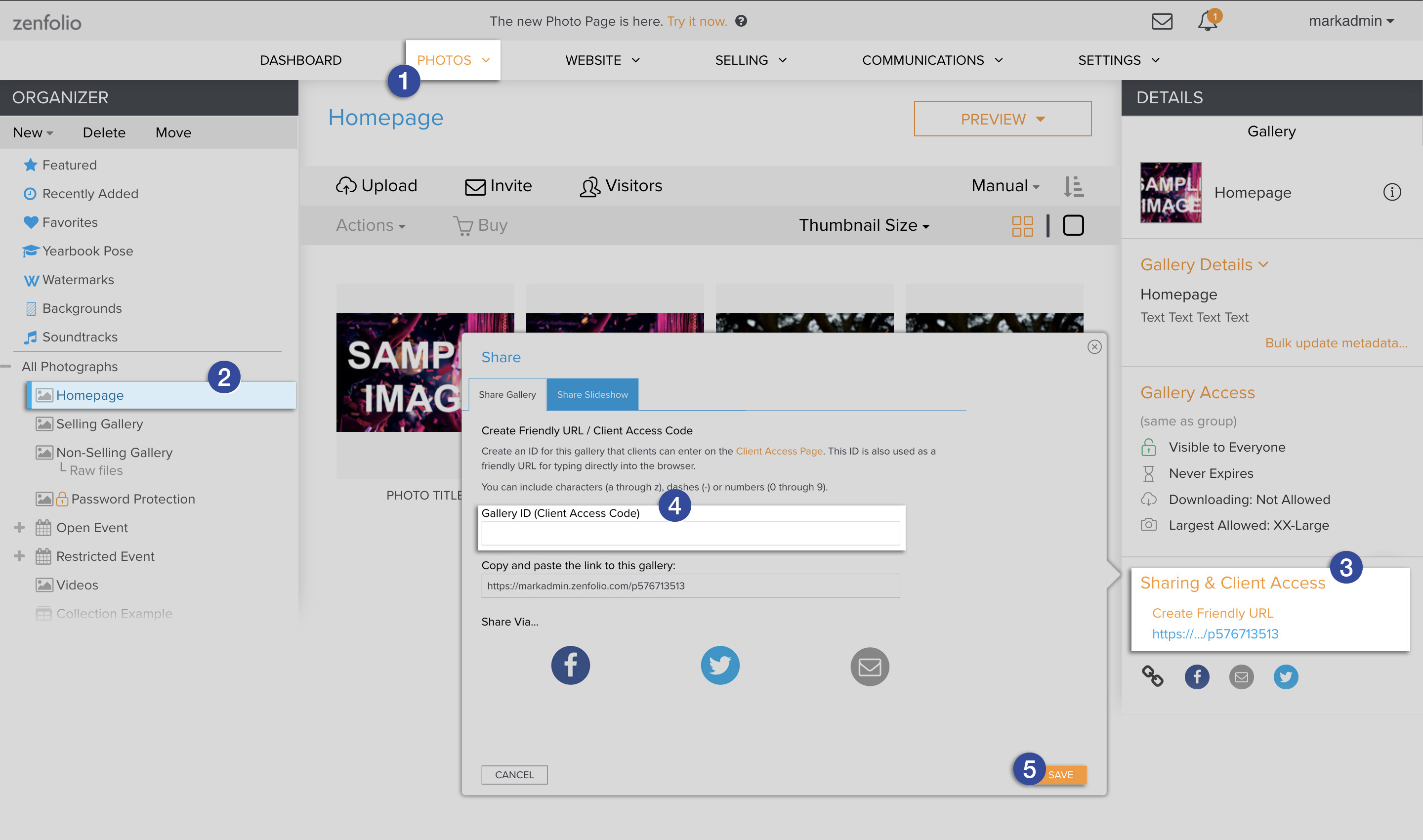 Creating a Friendly Link and Gallery ID for Client Access Zenfolio