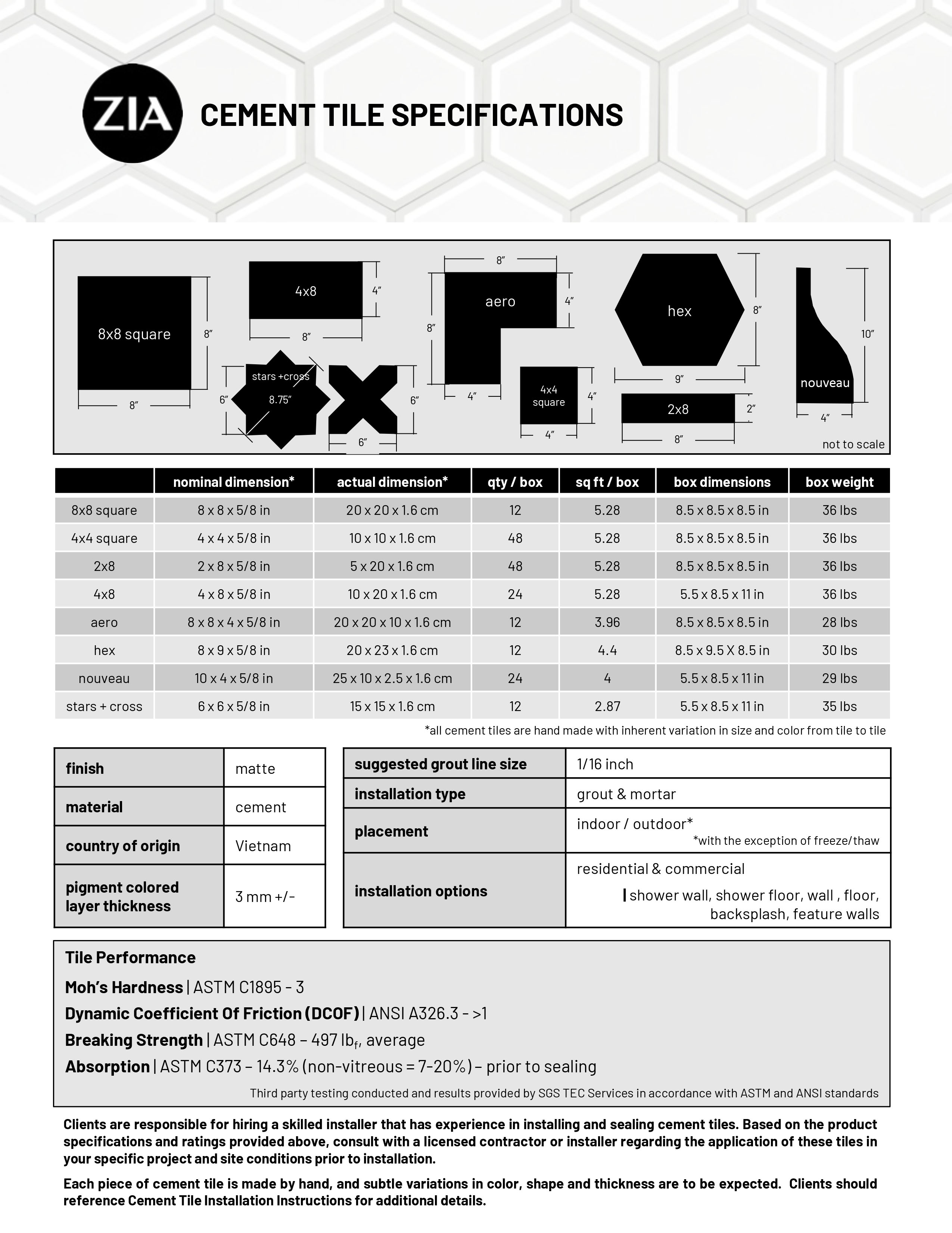 Cement Tile Spec Sheet Zia Tile