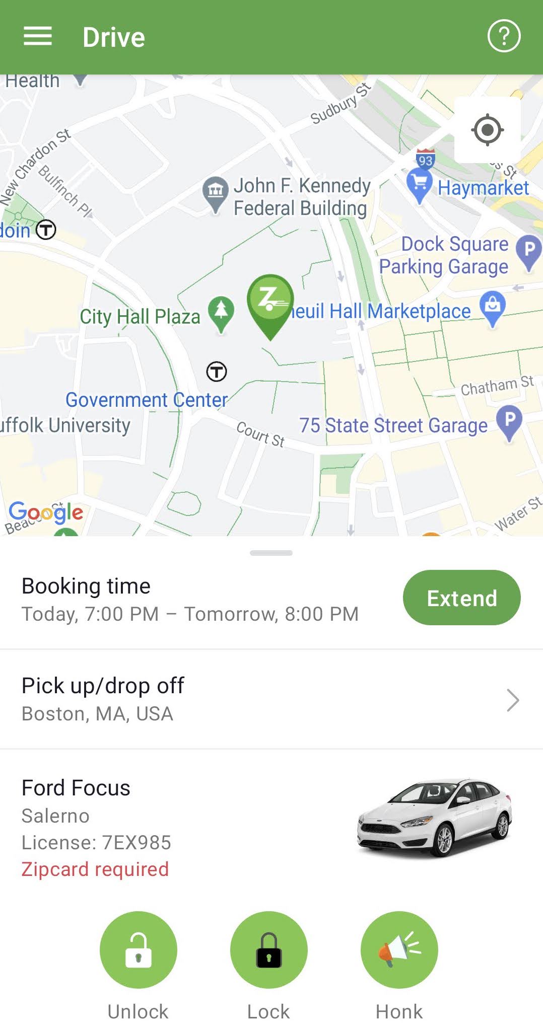 How can I find where my booked Zipcar is parked? Zipcar