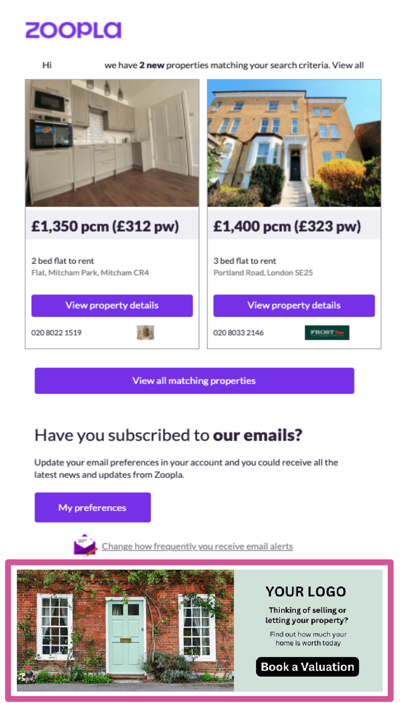 Build your brand awareness with Property Alert Sponsorship Zoopla