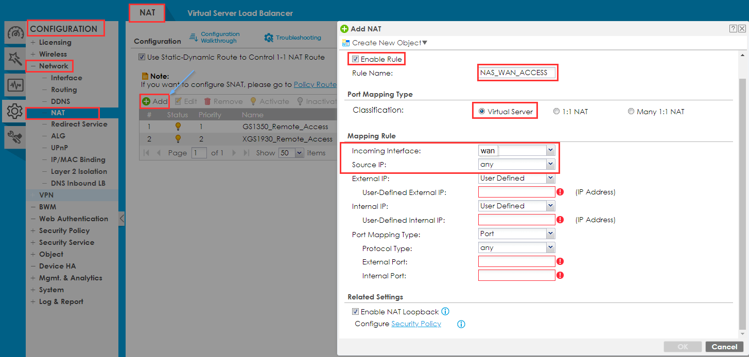Zyxel Firewall Port Forwarding [NAT] Configure Virtual Server (Port