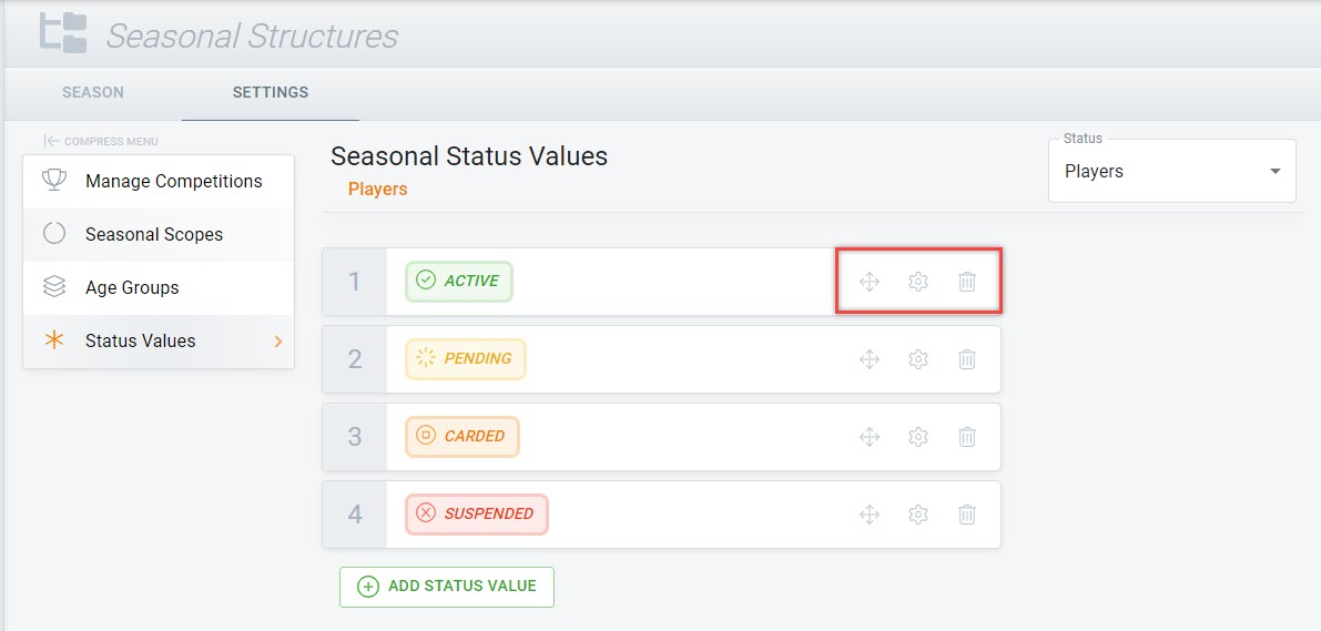 How to define and manage team, player, and team staff statuses