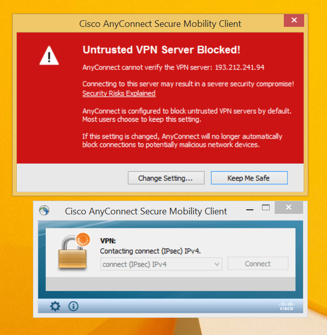 Cisco AnyConnect Hostname / certificate mismatch VPN Cisco