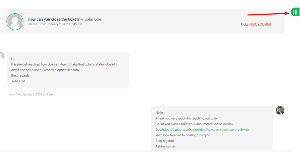 How can you close the ticket? Support Genix