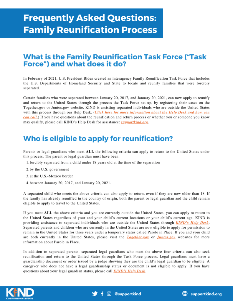 Frequently Asked Questions Family Reunification Process KIND