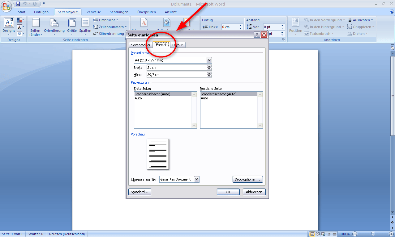 Microsoft Word 2007 / 2010 Seite einrichten
