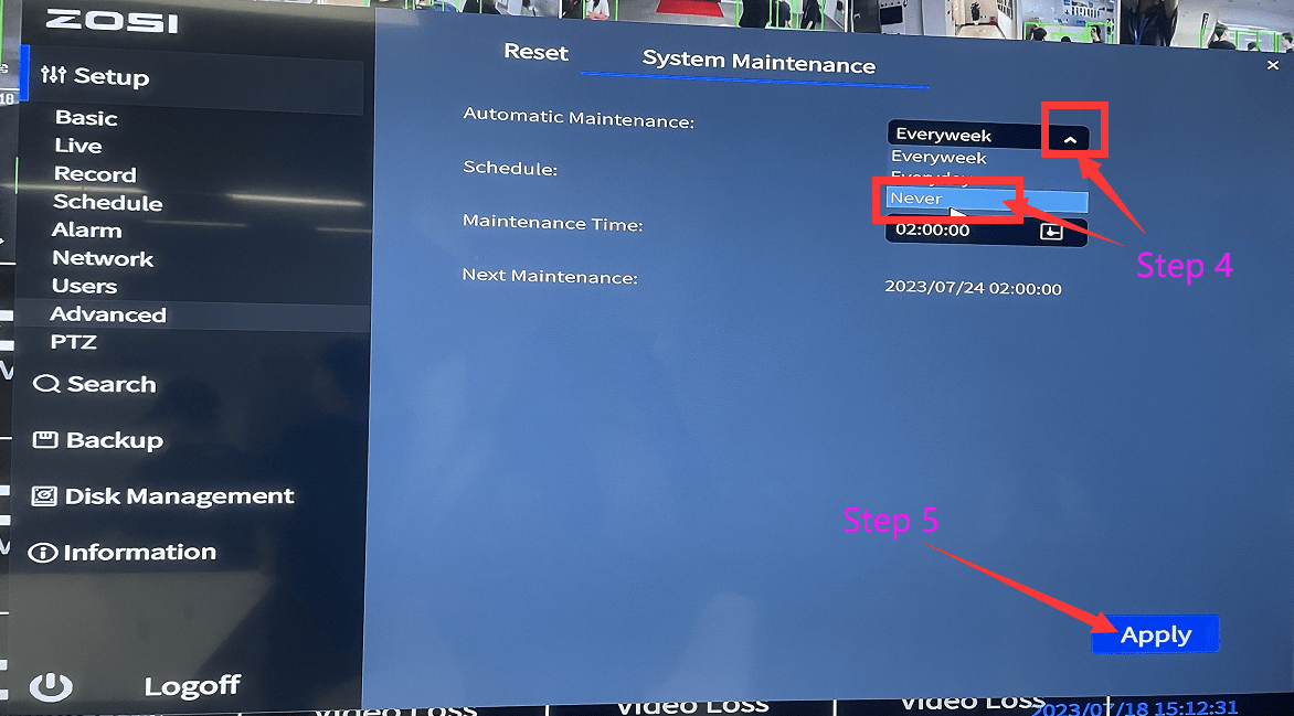 How to Turn off the Automatic Maintenance on the Zosi ZR08HN/ZR16HK PoE
